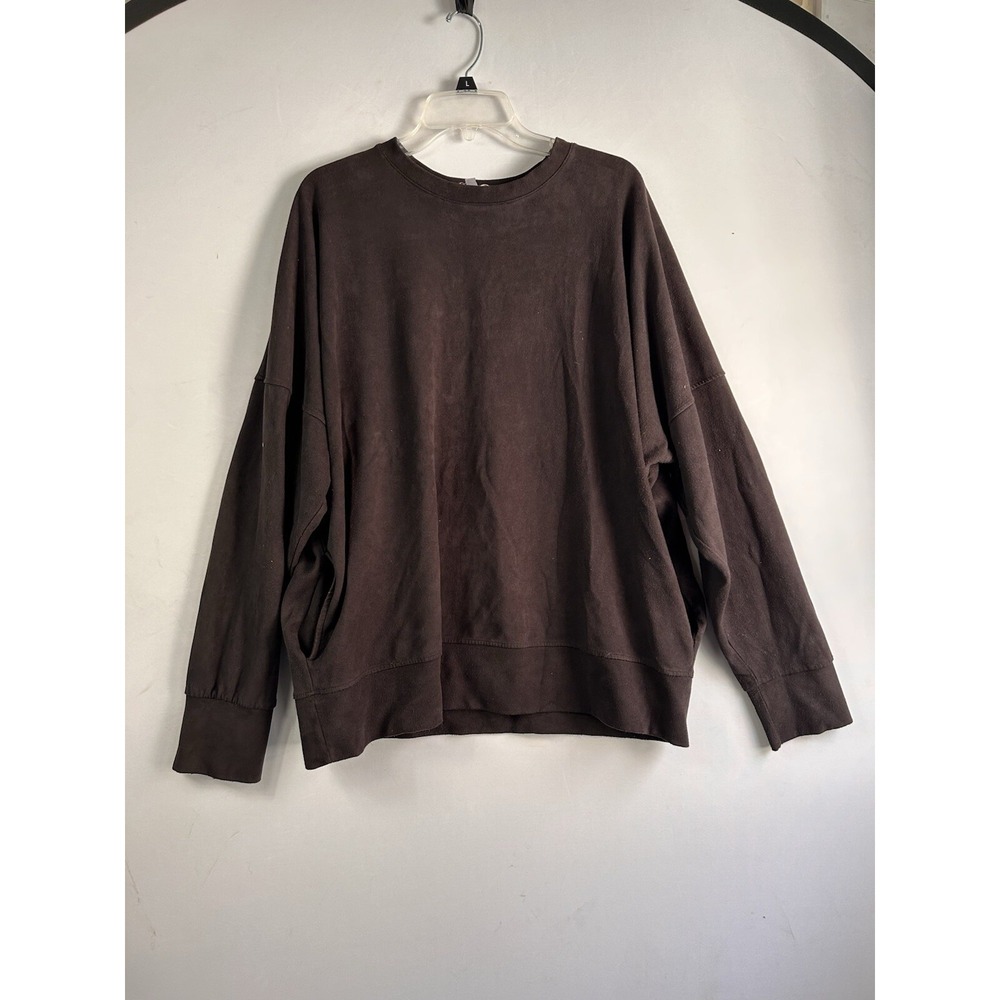 Tribe Kelley Sweatshirt Women XXL Brown Oversized Pockets Faux Suede Crew Neck